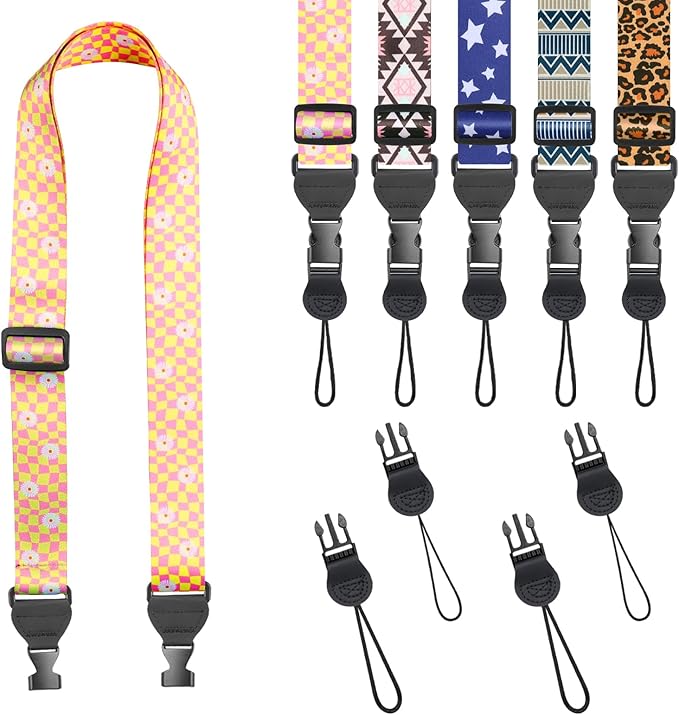 Checkerboard Daisy Shoulder Strap, Adjustable Camera Strap with 2 Sets of Quick-Release Buckles, Comfortable Neck Strap for iPad, Tablet, Camera, Laptop, Binocular, Luggage Bag