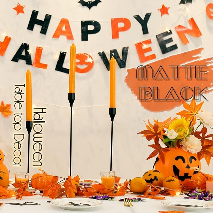 3Pcs Matte Black Candlestick Holders Set Fit 3/4" Tall Taper Candle Home Decorative Table Centerpieces for Family Dinning, Party Decoration