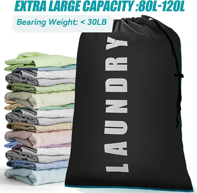 Isink Laundry Bag,2 Pack Travel Laundry Bags for Dirty Clothes,Large Laundry Bags for Camping & Traveling,Dirty Clothes Travel Bag,24" x 36" (Black+ Gray)