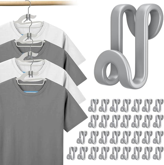 Tinfol Hanger Connector Hooks, 50pc Gray Space Saving Hooks for Closet Organizers,Heavy Duty Clothes Hanger Extender Clips for Hangers