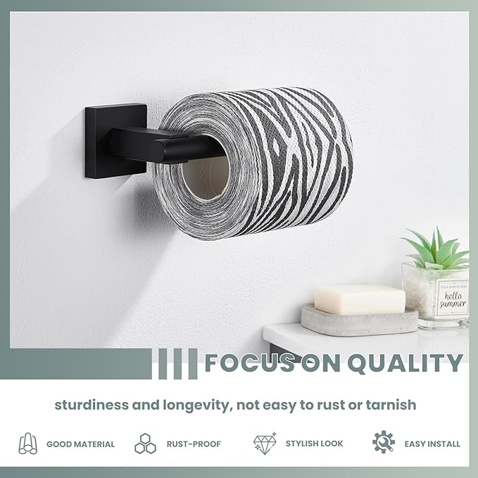 Suyar Matte Black Toilet Paper Holder Wall Mount, SUS 304 Stainless Steel Toilet Roll TP Holder for Bathroom