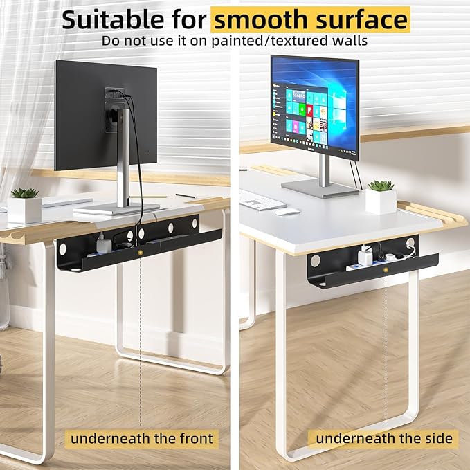 Yecaye 2 Pack Cable Management Under Desk, 31.5 in Under Desk Cable Management Tray, Cord Hider, Cord Organizer, No Screw Wire Management for Office and Home, Black