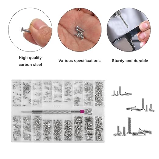500-Pack M1.2/M1.4/M2 Self-Tapping Micro Screws - Universal Multi-Purpose Repair Kit for Eyewear, Watches, Laptops & Electronics