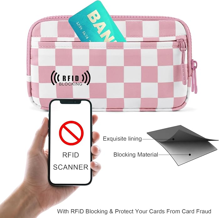 Checkered Wristlet Wallets for Women, RFID Wallet Crossbody with 4 Zippers, Credit Card Holder Cell Phone Organizer