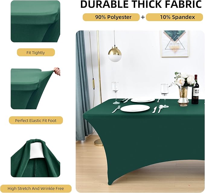 ZarzaaSik 2-Pack 4ft Spandex Table Covers for Rectangular Folding Tables - Wrinkle Resistant Stretch Tight Table Cloths - Ultimate Fitted Table Protector for Parties, Banquet, and Wedding