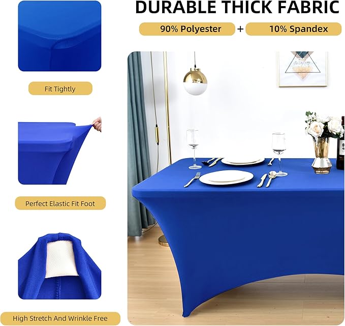 ZarzaaSik 2-Pack 4ft Spandex Table Covers for Rectangular Folding Tables - Wrinkle Resistant Stretch Tight Table Cloths - Ultimate Fitted Table Protector for Parties, Banquet, and Wedding