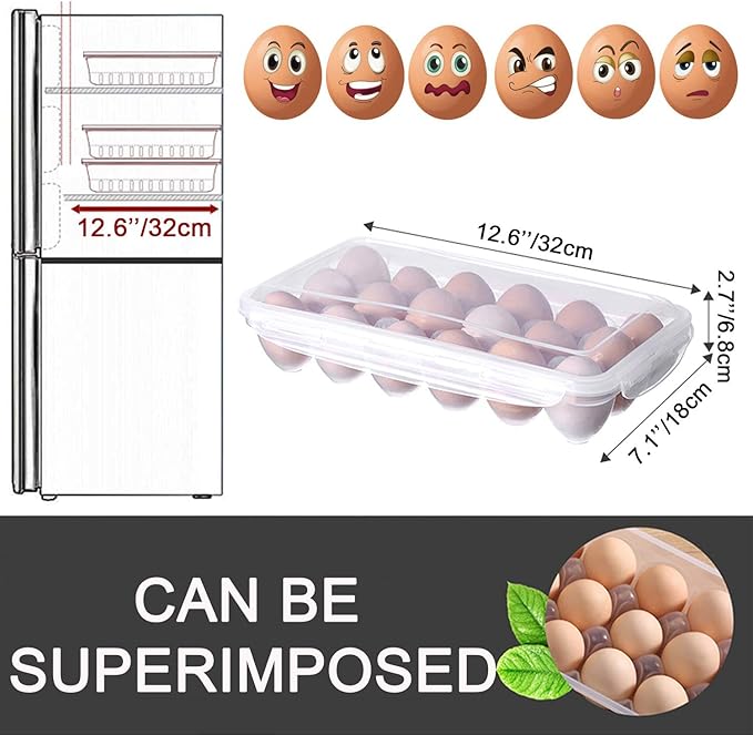 XBY-US 2 Pack Covered Egg Holders For Refrigerator, Plastic Storage Container/ Deviled Egg Tray Carrier with Lid Fits 18X2 Eggs(36 Eggs)