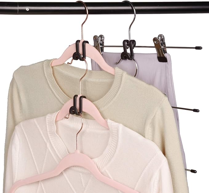 Clothes Hanger Connector Hooks, Outfit Hangers, Hanger Extender Clips, Cascading Hanger Hooks, Velvet Huggable Hangers Accessory, Heavy Duty Space Saving for Closet 60 Pack (White)