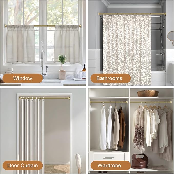 AIZESI Gold Tension Curtain Rod 30-63Inch, 2PCS Spring Tension Rod No Drilling, Non-Slip, Adjustable, Tension Rod For Windows, Doorway, Bedroom