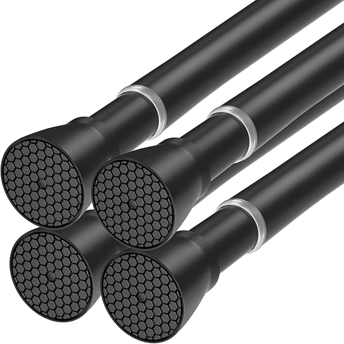 4Pack Tension Curtain Rod 30 to 64 Inch Black Adjustable Curtain Rods No Drilling Expandable Pressure Spring Tension Curtain Rod Curtain Rods For Windows Closet Doorway