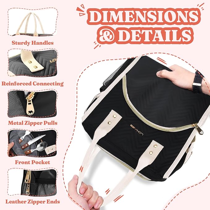 Lunch Bag Women Insulated Lunch Box Wide-Open Lunch Tote Bag Large Drinks Holder Durable Nylon Thermal Snacks Organizer for Men Adults Work Picnic Hiking Beach Fishing, Pink Wavy