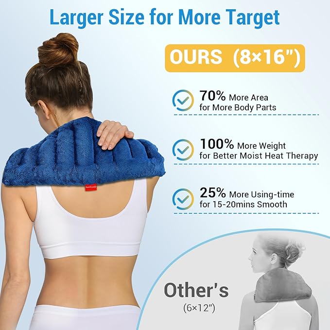 Comfytemp Microwave Heating Pad for Pain Relief, 8"x16" 2.18LB Hot Pack Moist Heat Physical Therapy for Neck Shoulder, Cramps, Muscle Aches, Joints, FSA Eligible HSA Warm Compress Gift for Men Women