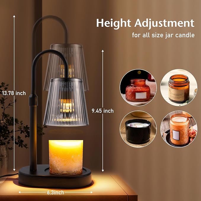Candle Warmer Lamp with Timer Electric - Wickless Warming Light Height Adjustable Dimmable No Flame Heat Warm Melt Wax Scented Table Lights Elegant Modern Home Decor for Jar Candles Living Bedroom