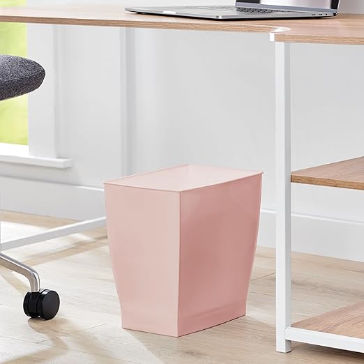 iDesign Small Plastic Bathroom Trash Can, Slim Rectangle Garbage Bin for Bedroom, Office, Dorm, Pink