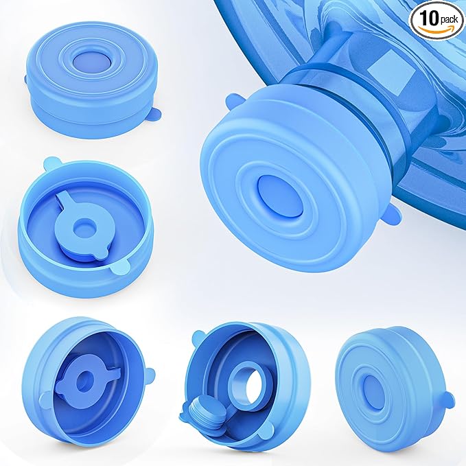 Myvision Reusable 3-5 Gallon Water Jug Caps, Secure Cap for Water Dispenser,No Spill Silicone Replacement Cap,Suitable for bottle mouths with diameters ranging from 1.89 to 2.16 inches (10)