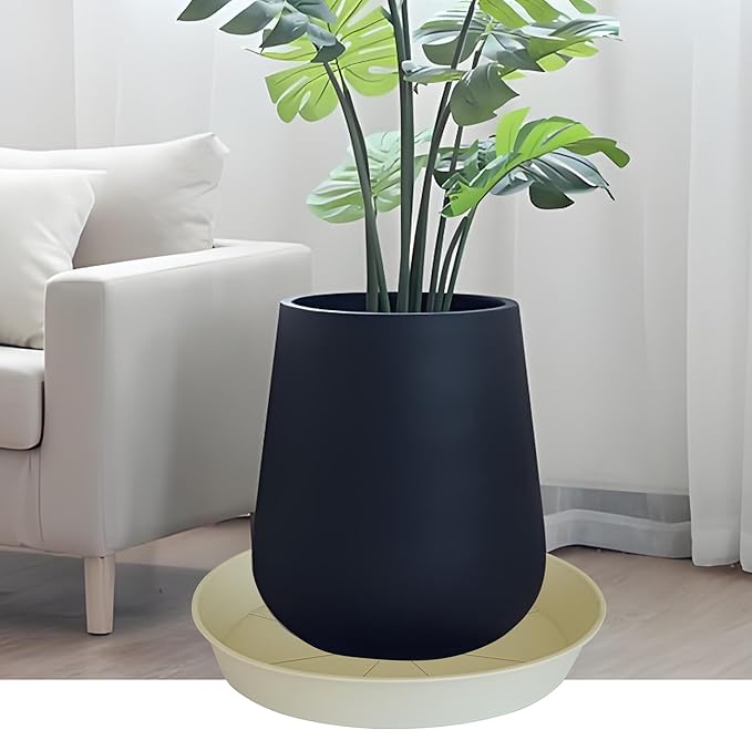 Bleuhome 4 Pack of 16 inch Plant Saucer (13.5" Base), Heavy Duty Plant Tray for Pots, Flower Water Trays for Indoors, Bird Bath Bowls, Plant Drip Saucers for Planter 14"/15"/16" (Beige)