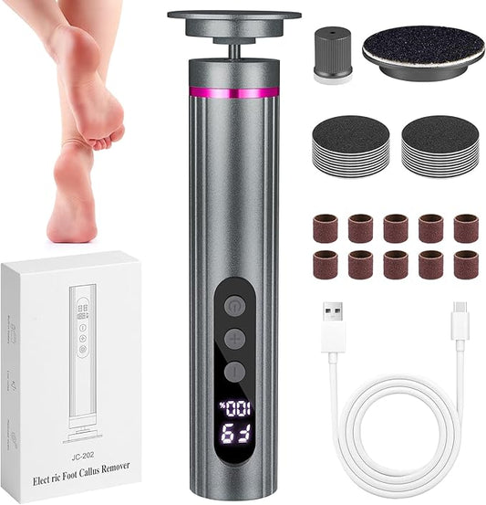Electric Foot Callus Remover, 2 in 1 Callus Remover for Feet, 9 Adjustable Speeds with Sandpaper Disk and Nail Drill Bits, Digital Display, Rechargeable Pedicure Tools for Dead Skin(Gray)