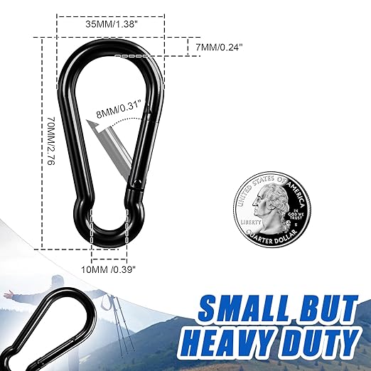 KINLINK 15 Pack Black Carabiner Clip, 2.75 inch Heavy Duty Spring Snap Hook, Small Carabiner Clips for Outdoor Camping, Swing Set, Hammock, Hiking Travel, Fishing, Quick Link Keychain