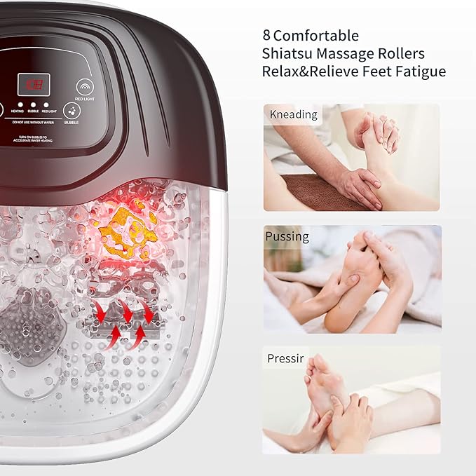 Foot Spa Bath Massager with Heat, Epsom Salt,Bubbles, Vibration and Red Light, Tub for Stress Relief,Foot Soaker, Birthday Gifts for Mom Dad Women Men Her Him