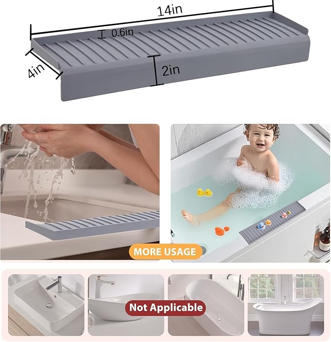 AyNirser Sink Edge Protector with Suction Cup 4"x14", Silicone Sink Splash Guard for Kitchen & Bathroom, Protect Countertop from Scratches, Stains, for Stainless Steel Granite Quartz-Grey