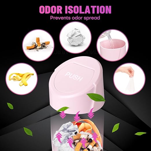SGLRT Car Trash Can Bin with Lid - 2 Packs Car Garbage Can Cup Holder - Pink Mini Leakproof Vehicle Garbage Bin with 40pcs Trash Bags-Automobile Organizers and Storage for Front Back Seat Accessories