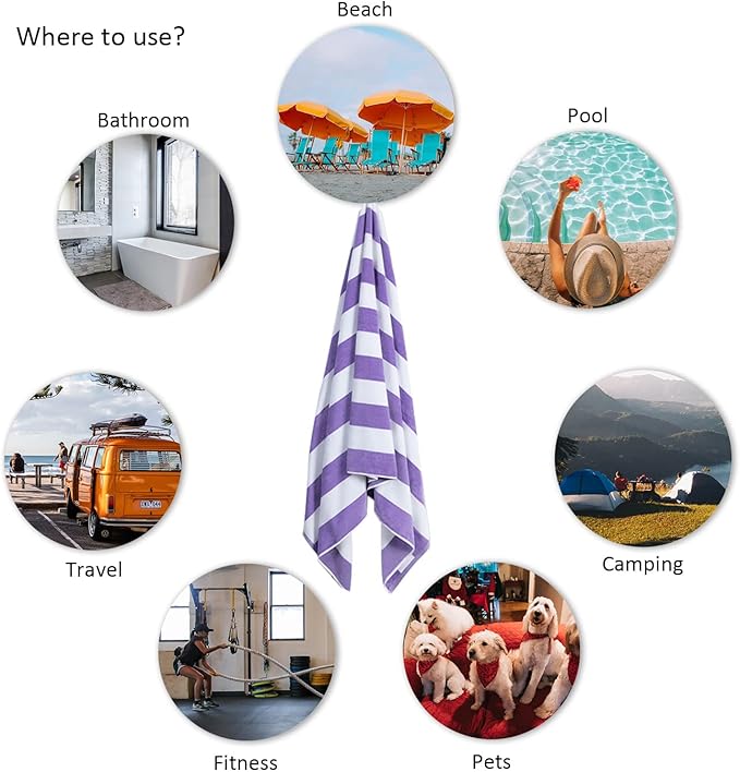 LULUHOME Large Oversized Beach Towel - Big Cotton 36 x 70 Inch Striped Pool Towel, Large Cabana Soft Swimming Towel for Adult Men Women,Purple