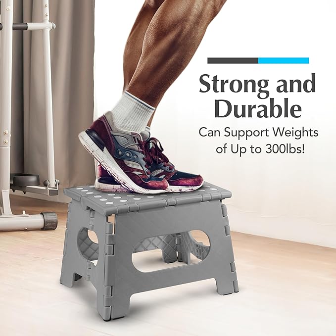 Handy Laundry Folding Lightweight Step Stool - Sturdy Enough to Support Adults and Safe Enough for Kids - Opens Easy with One Flip - Great for Kitchen, Bathroom or Bedroom (Grey - 9 Inch)