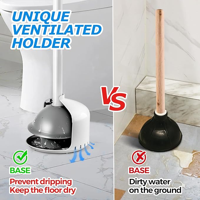 FORASTO Toilet Plunger with Holder,Plungers for Bathroom with Holder,Heavy Duty Plunger with Cover,Bathroom Decor，Bathroom Accessories，Toilet Bowl Cleaners,Pearl White