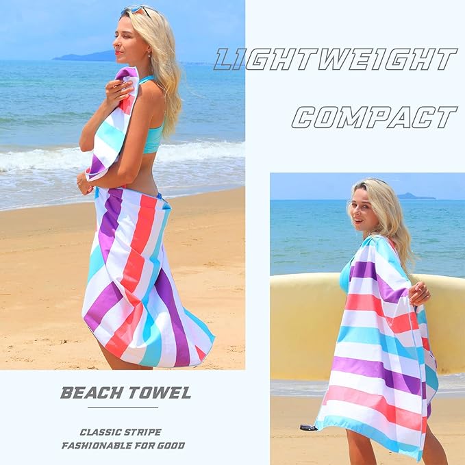 Exclusivo Mezcla Microfiber Quick Dry Beach Towel, Large Lightweight Sandfree Pool Towel for Swimming Camping Travel with Bag (Purple, 30x60 Inches)
