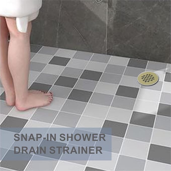 Brushed Gold Snap-in Shower Floor Drain Cover,Hidrop 4-1/4" OD Round Shower Strainer Grid, Easy-to-Install Replacement Cover Stainless Steel
