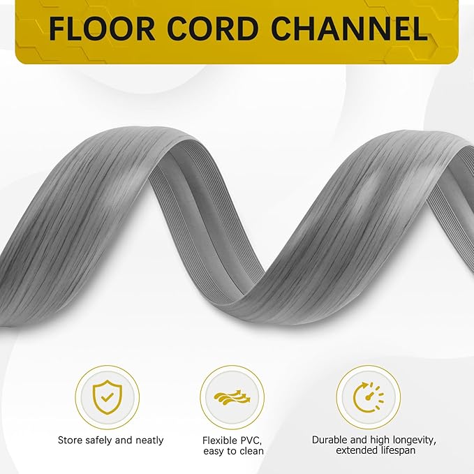 JAHOMFAI Floor Cord Cover 3.3FT Cord Covers for Wires on Floor Protect Wires & Prevent Trip Hazards, Easy to Cut for Home, Office, School, Concerts, Cavity W0.6in x H0.32in