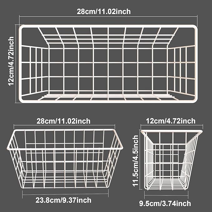 MaraFansie Wall Wire Baskets Bin No Drilling Adhesive Hanging Baskets Wall Mounted for Cabinet & Pantry Organization and Kitchen, Bathroom, Bedroom Storage, 2 Pack, White