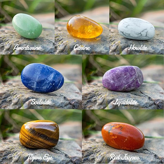 7 Chakra Stone Set, 0.8 Inches Large Size Polished Crystals - Natural Tumbled Gemstones Decorative Rocks for Vase Filler, Aquarium, Fish Tank, Indoor Plants, Indoor Fountain Stones