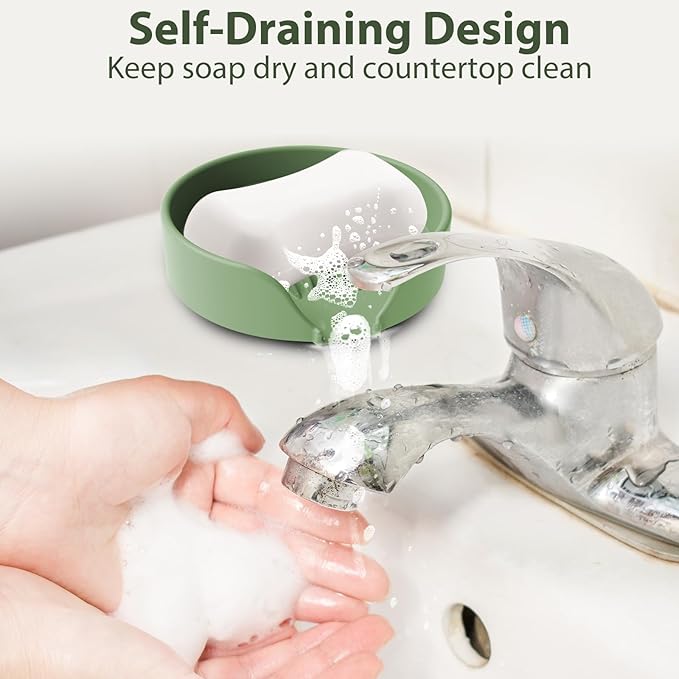 Sponge Holder for Scrub Daddy with Suction Cups and Drain Spout Kitchen Sink Caddy Organizer, Soap Dishes Holder Accessories Rack, Dishwasher Safe - 4.7"x4.7", Green