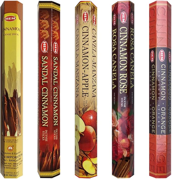 Hem Incense Sticks Variety Pack #8 and Incense Stick Holder Bundle with 5 Cinnamon Based Fragrances