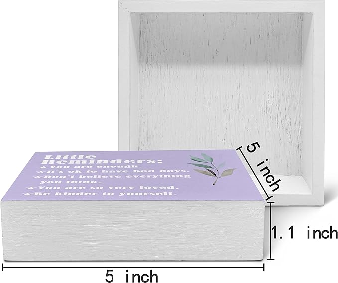 SRADMO Inspirational Little Reminders Wood Box Sign Desk Decor, Inspirational Desk Decor, College Motivational Positive Affirmation Gifts Box Sign For Office Home Dorm Tabletop Decoration(Purple)