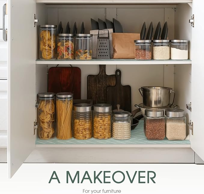 Glotoch Premium Non-Slip Shelf Liner, Non-Adhesive Drawer Liner, Waterproof Shelf Liners for Kitchen Cabinets, Drawers, Fridge, Wire Shelving, Pantry - 17.5" x 360", Heavy Duty, Green Herringbone