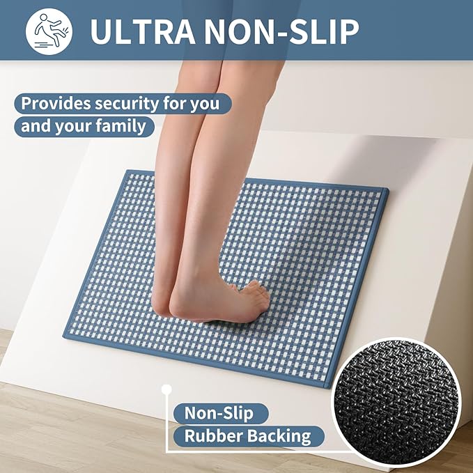 YDKGL Kitchen Mat Kitchen Rugs Sets of 2 PCS Non Slip Washable, Super Absorbent Soft Braided Kitchen Mats for Floor, Rubber Backing Comfort Standing Kitchen Sink Mat Runner Rug, Blue 17"x28"+17"x59"