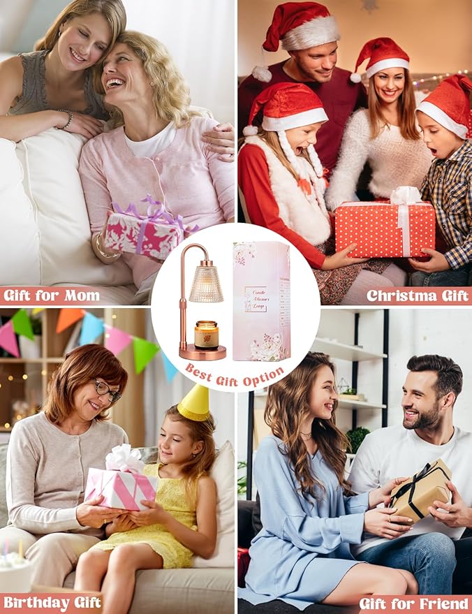 Innqoo Copper Candle Warmer Lamp with Timer, Dimmable Candle Warmer for Jar Candles, Height Adjustable Wax Melts Warmer, Birthday Gifts for Women Mom, House Warming Gifts New Home Decor