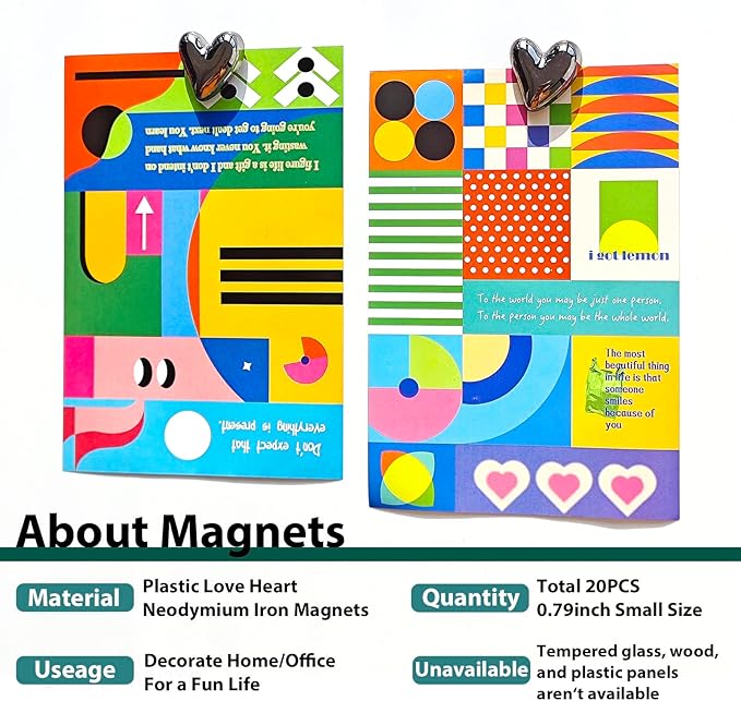 20PCS Black Refrigerator Magnets Love Heart Magnets for Fridge Cute Decorative Magnetic Stickers 0.83in Small Home Kitchen Magnet Set Lovely Color Decoration for Office Whiteboard