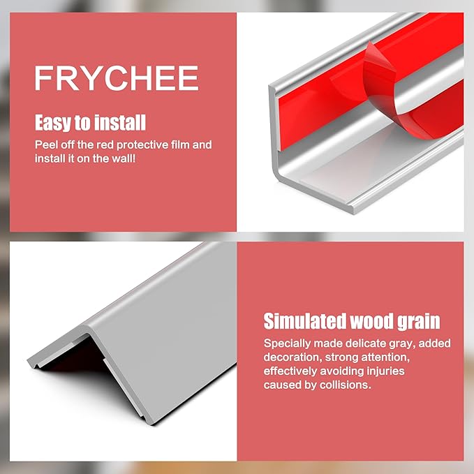 Frychee Wall Corner Protector, Walls Edge Protector, Self-Adhesive Wall Corner Guards, PVC Double-Sided Edge Protector, Furniture Stairs Guard (Gray 2PCS 120cm/47.2in)