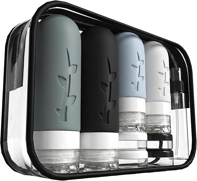 16 Pack Travel Bottles Set - TSA Approved Leak Proof Silicone Squeezable Containers for Toiletries, Conditioner, Shampoo, Lotion & Body Wash Accessories (Black)