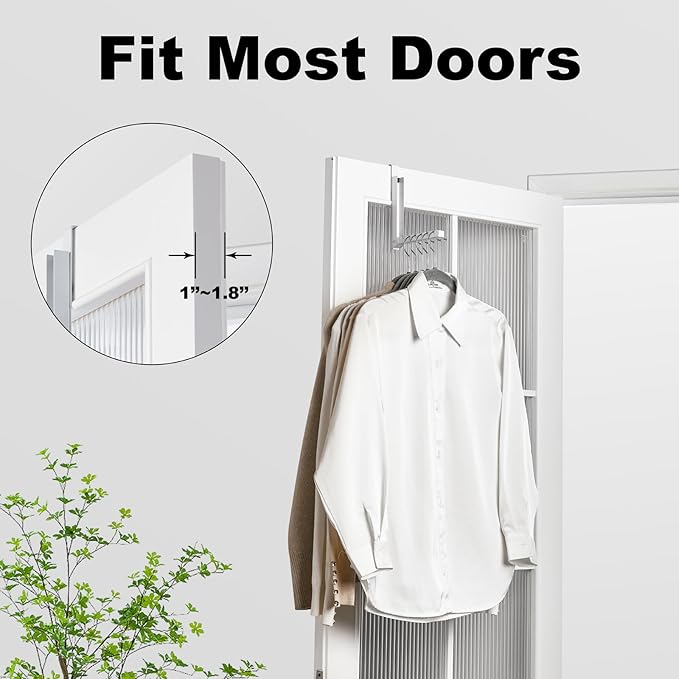 YAZYBHA Over The Door Hooks Hanger for Clothes, 1 Pack Foldable Over The Door Drying Rack for Laundry, Overdoor Hanger Hook with 6 Groves for Towel, Coat, White