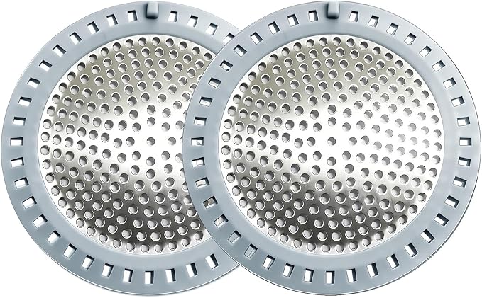 Seatery 2PCS Shower Drain Hair Catcher, Shower Drain Strainer, Stainless Steel with Silicone Edging, 4.75 Inch Diameter