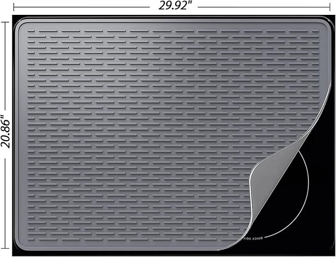 YUHFERA Stove Top Cover for Electric Stove - Silicone Stove Mat for Glass Top, Glass Cooktop Protector, XL Dish Drying Mats for Kitchen,Oven Covers for Electric Stove (Gray,30 x 21)