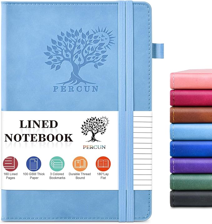 Lined Journal Notebook for Men & Women, 160 Pages College Ruled Journal for Writing, A5 Hardcover Leather Notebooks for Work, School, Business, Travel, Daily Diary 5.9" x 8.5" - Blue