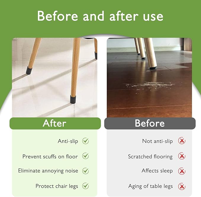 EASYEAH 1" (25mm) Round Chair Leg Floor Protectors, Black Rubber Chair Leg Caps, Non-Slip Patio Furniture Feet Caps, PVC Chair Feet Covers for Hardwood Floors, Tables & Patio Furniture, 4pcs
