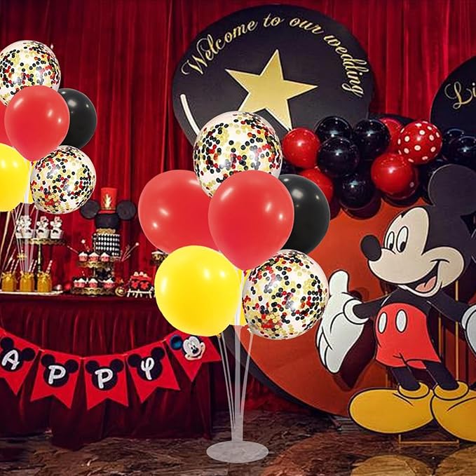Red Yellow and Black Balloon Stand Centerpiece Table Decorations for Mouse Birthday Movie Night Party Decorations(Red yellow black set4)
