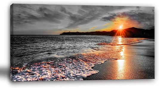 Yxbhhym-Large Pictures for Living Room Wall Décor Black and White Beach Canvas Wall Art Bedroom Ocean Room Décor Seascape Paitnings Poster Sea Sunset Print Art Morden Framed Home Office Artwork