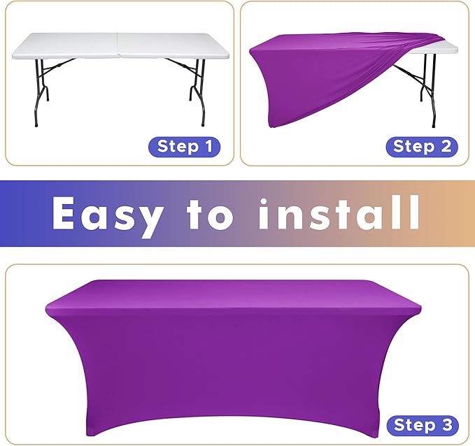 Nasitos 2 Pack Spandex Purple Tablecloths for 6 Foot Rectangle Table-Open Back Valentine's Stretch Tablecloths for 6 Foot, Washable and Wrinkle Resistant for Wedding, Parties, Buffet, Baby Shower